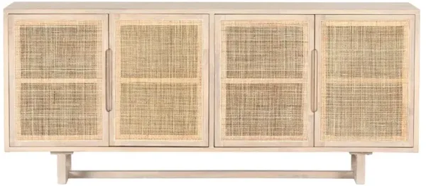 Marina Coastal Beach White Washed Mango Wood Woven Cane Sideboard