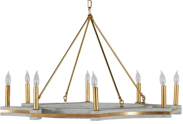 Lockhart French Grey Wood Vintage Gold Iron Candle Style Chandelier