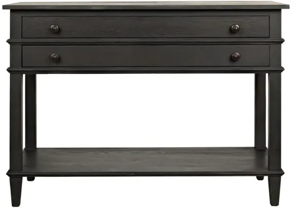 Fermin French Country Black Wood Open Bottom Shelf 2 Drawer Nightstand