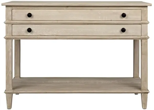 Fermin French Country Grey Washed Wood Open Bottom Shelf 2 Drawer Nightstand