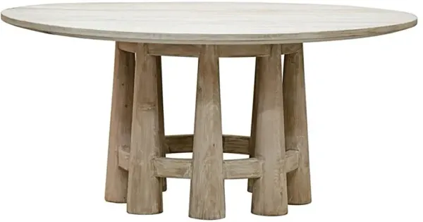 Manda Rustic Lodge Grey Washed Wood Round Dining Table - 66"W