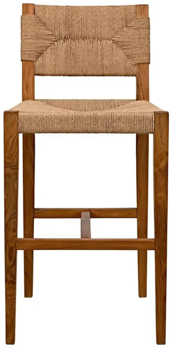 Averiel Coastal Beach Natural Teak Wood Woven Cord Counter Stool