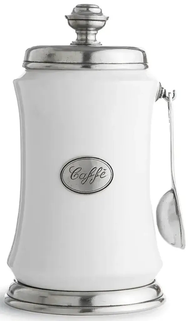 Tuscan French Country White Ceramic Coffee Canister with Spoon