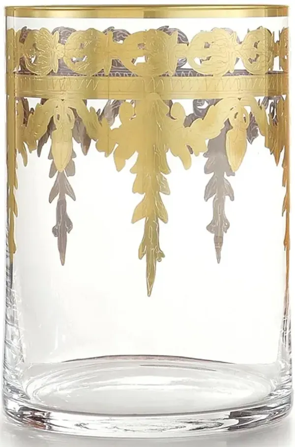 Baroque Hollywood Regency Gold Accent Glass Waste Basket