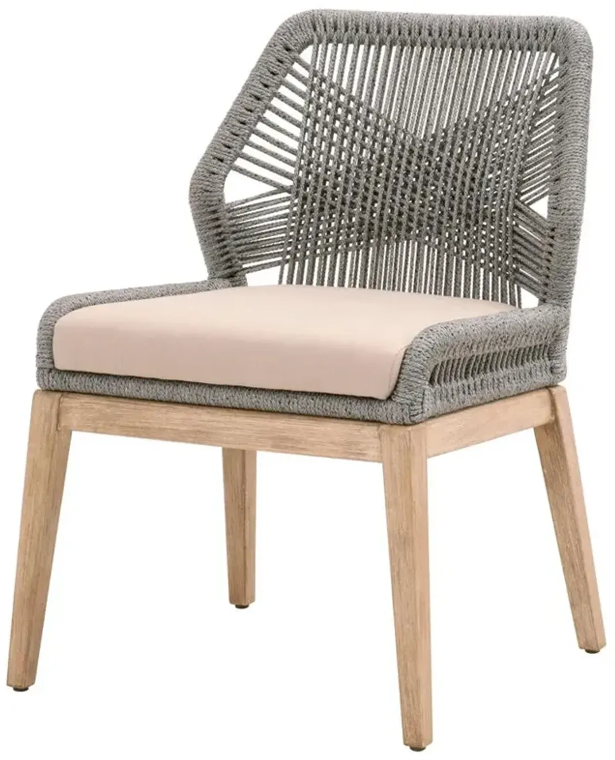 Lorry Coastal Beach Platinum Woven Rope Mahogany Dining Side Chairs - Set of 2