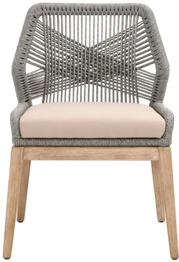 Lorry Coastal Beach Platinum Woven Rope Mahogany Dining Side Chairs - Set of 2