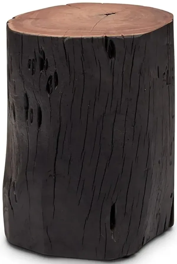 Luna Rustic Lodge Black Wood Stump Drum Side End Table