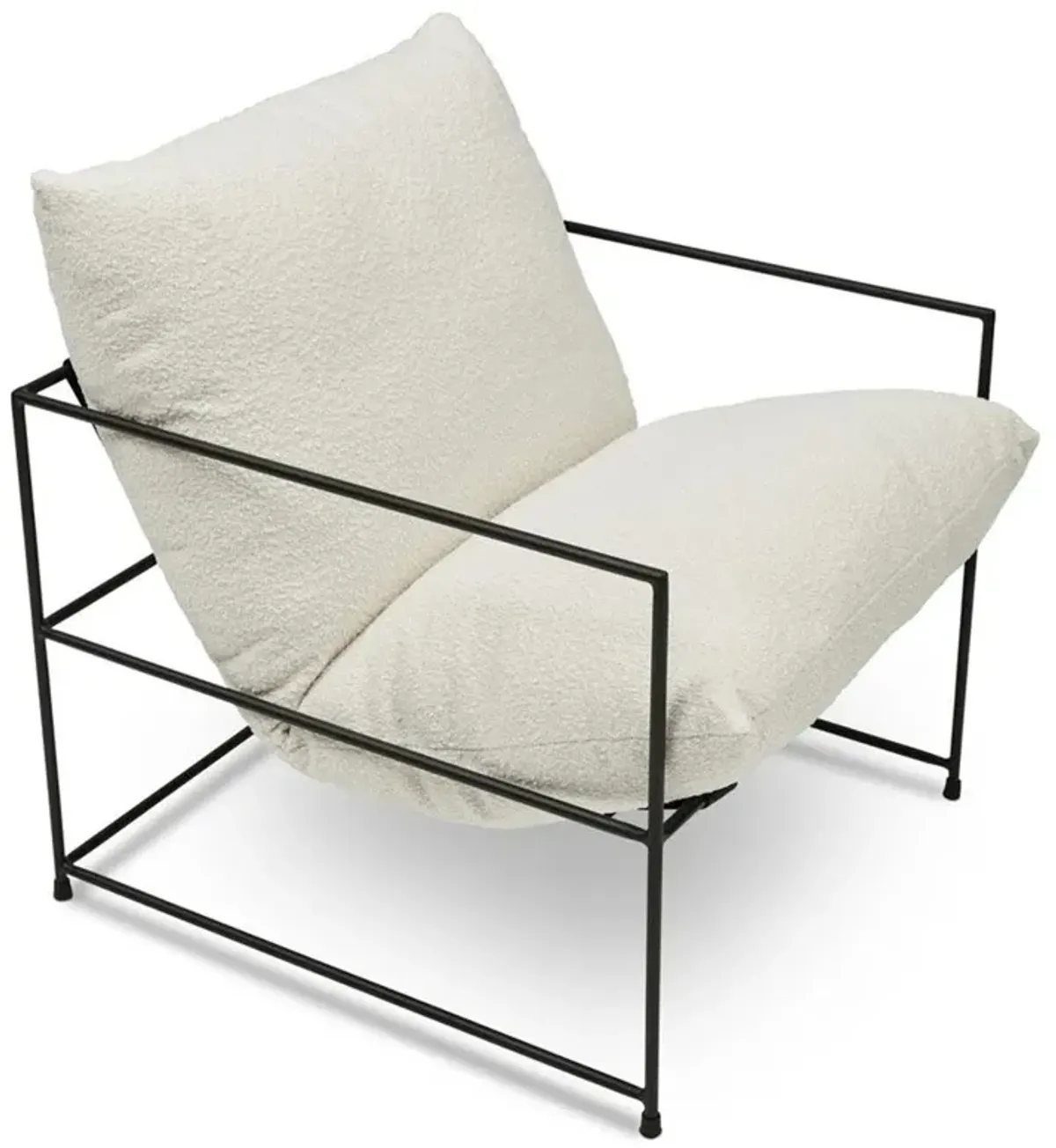 Tommy Industrial Loft White Bouclé Upholstered Black Iron Frame Accent Chair
