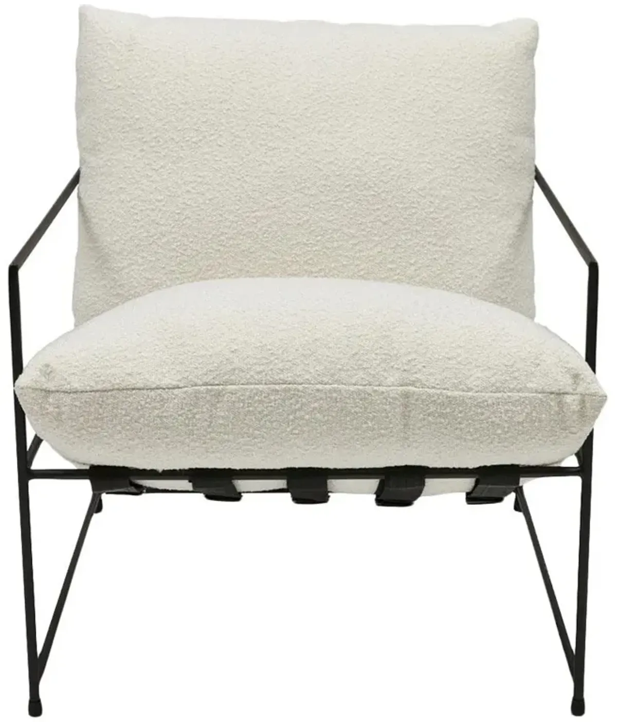 Tommy Industrial Loft White Bouclé Upholstered Black Iron Frame Accent Chair
