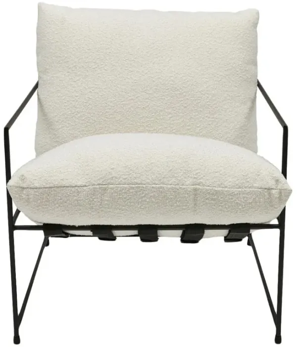 Tommy Industrial Loft White Bouclé Upholstered Black Iron Frame Accent Chair