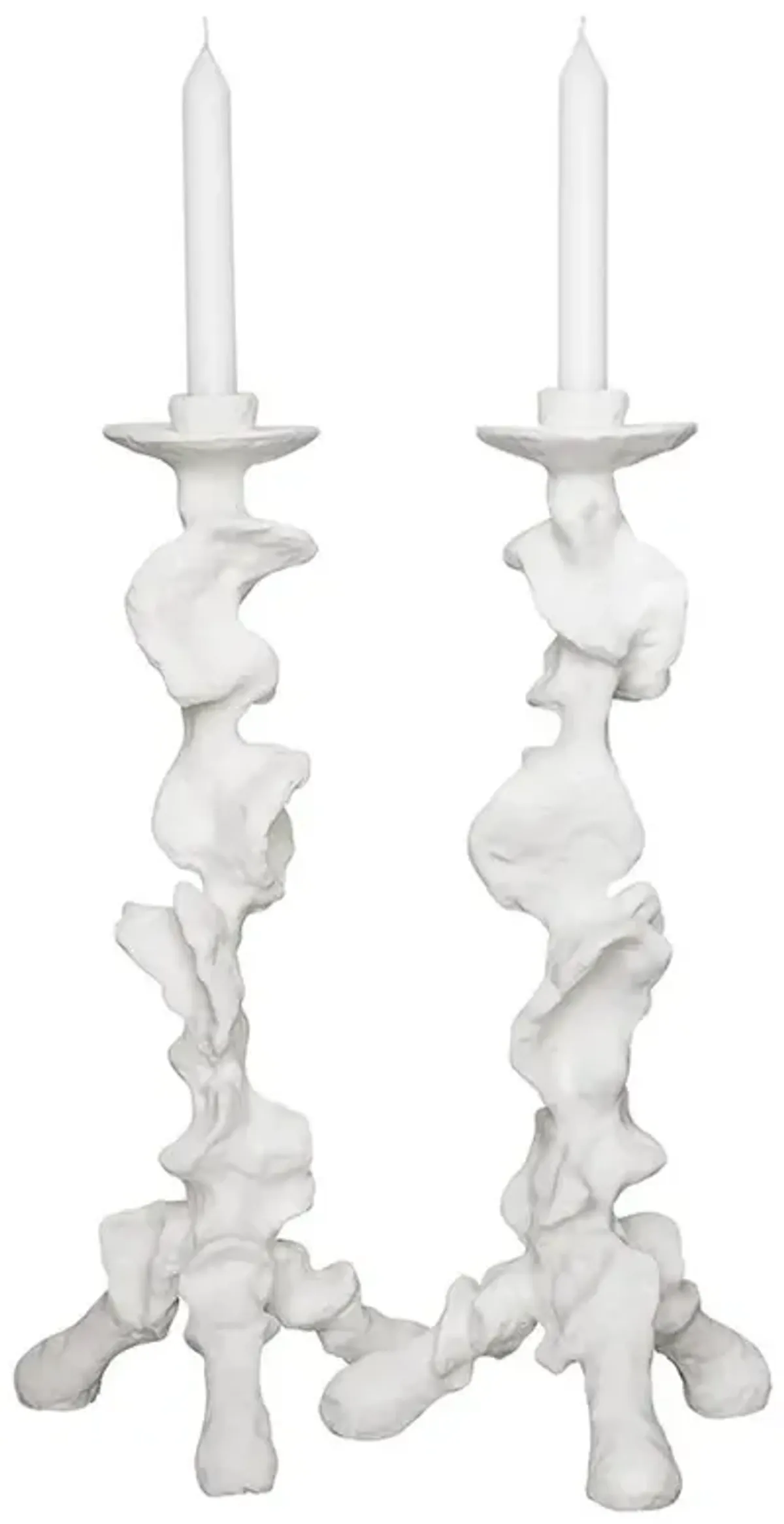 Klemm Modern Frost White Resin Small Candlestick Holders - Set of 2