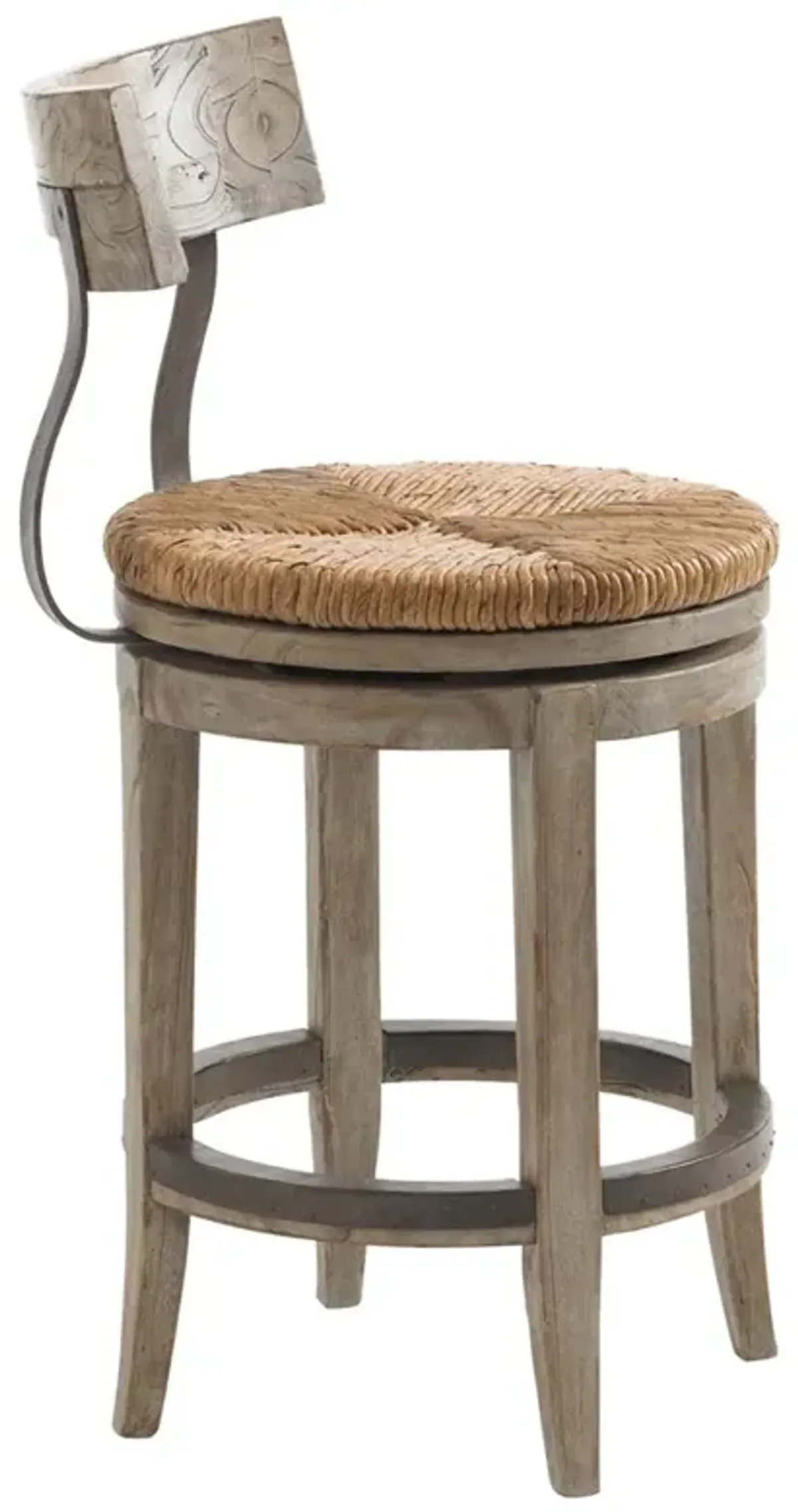 Dalton French Country Light Brown Wood Woven Rush Swivel Counter Stool