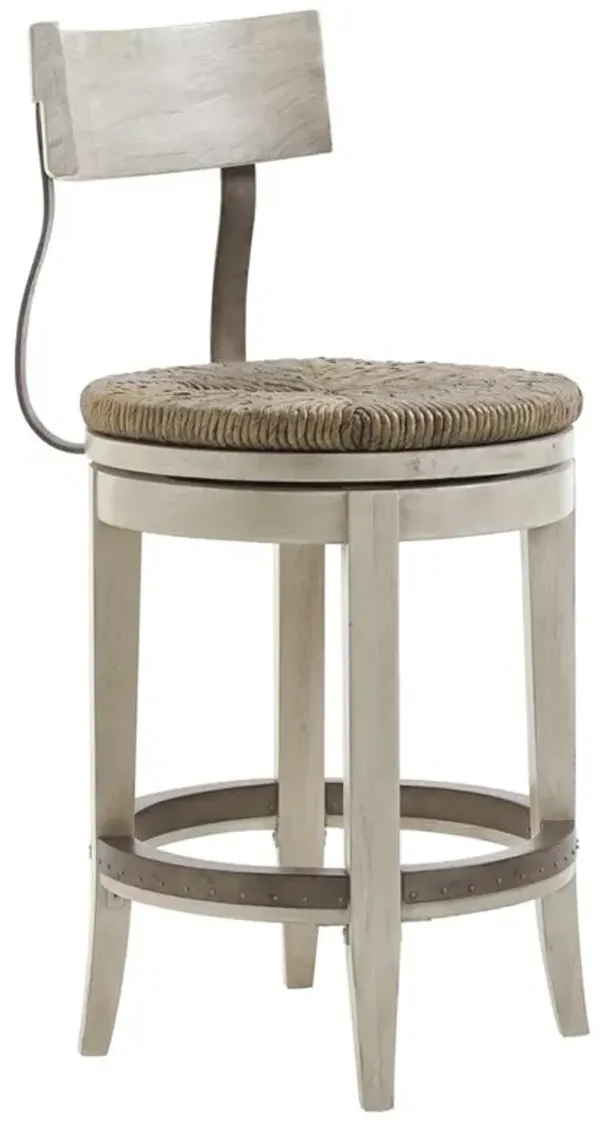 Dalton French Country Light Grey Wood Rush Seat Swivel Counter Stool