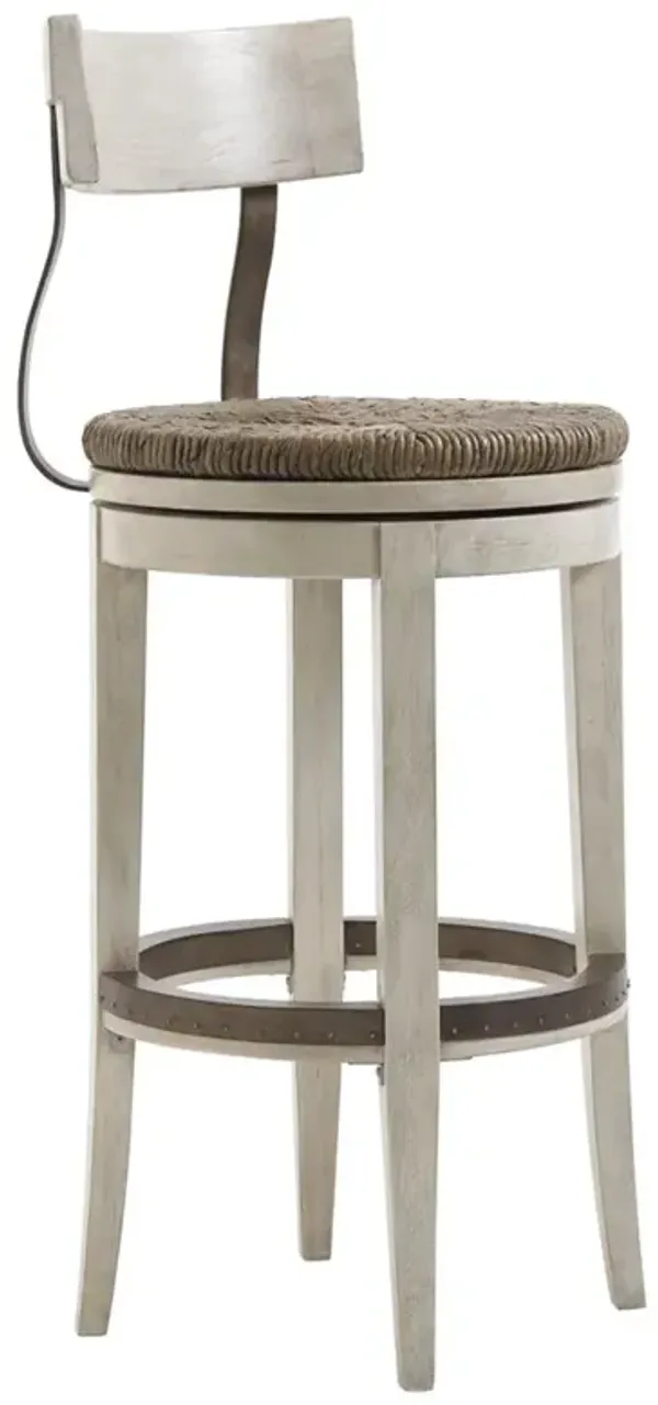 Dalton French Country Light Grey Wood Rush Seat Swivel Bar Stool