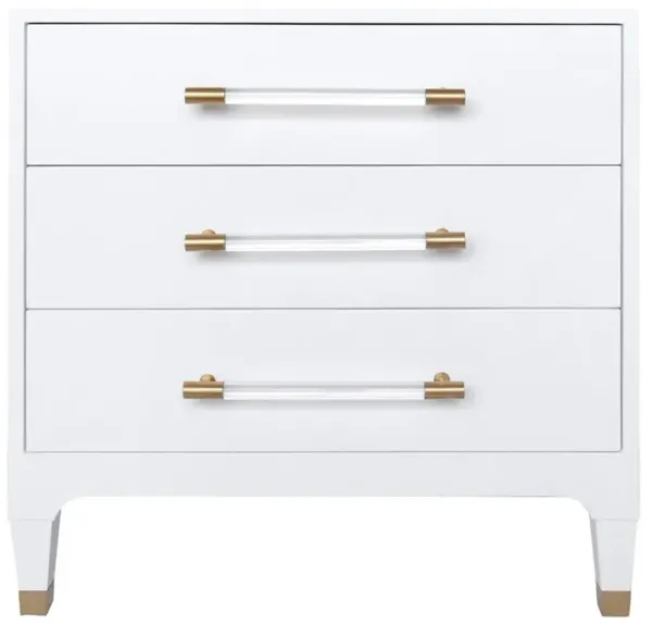 Worlds Away Amber Regency White Linen Clear Acrylic Gold Accent Nightstand