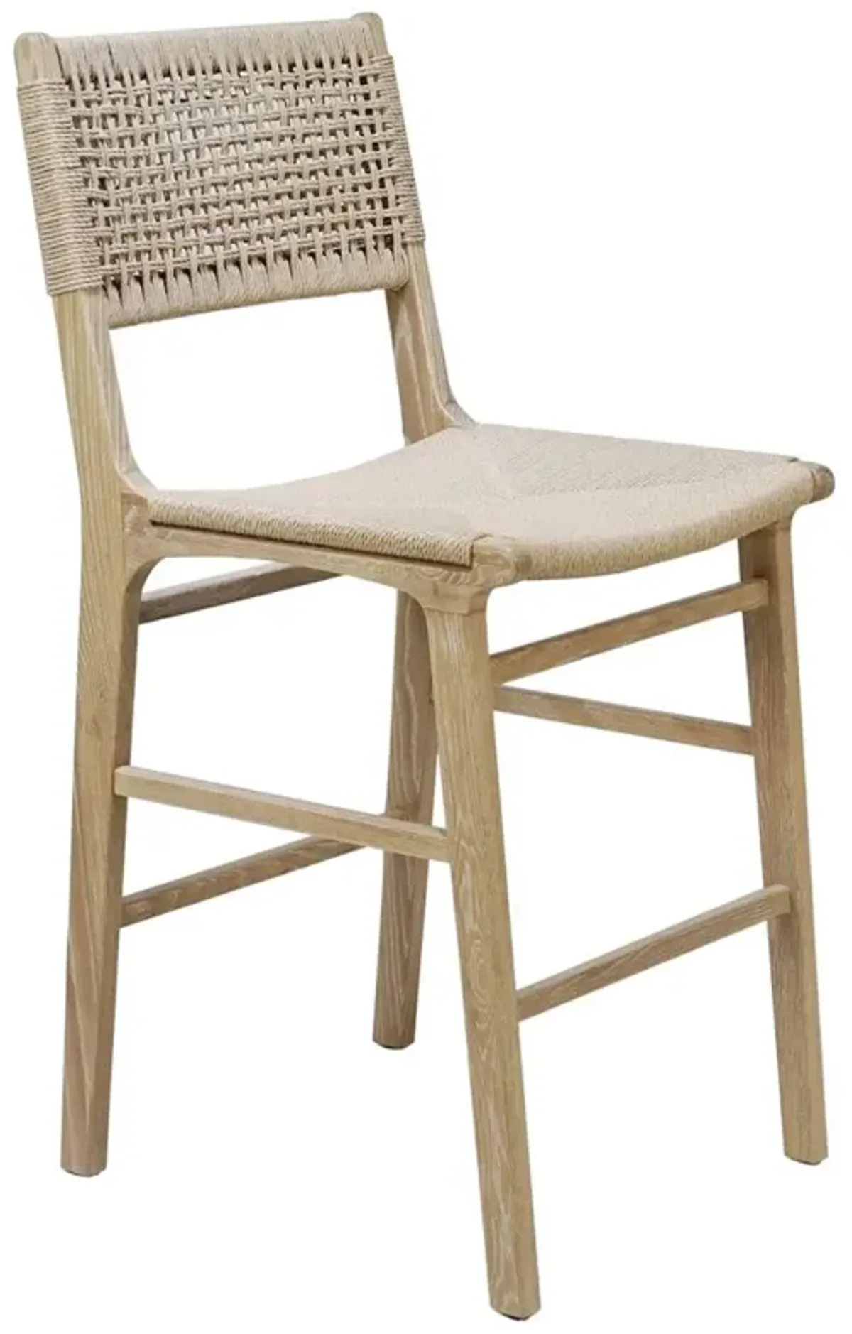 Worlds Away Astrid Coastal Beach Brown Oak Wood Natural Woven Rope Counter Stool