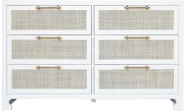 Worlds Away Carla Coastal Beach White Oak Natural Woven Cane Double Dresser