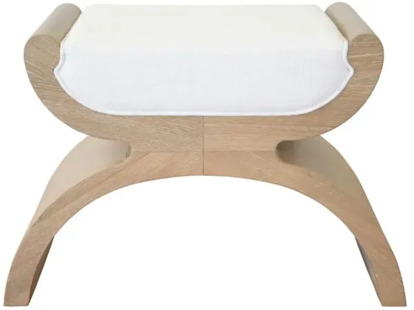 Worlds Away Janna Rustic Lodge Brown Oak White Upholstered Seat Stool