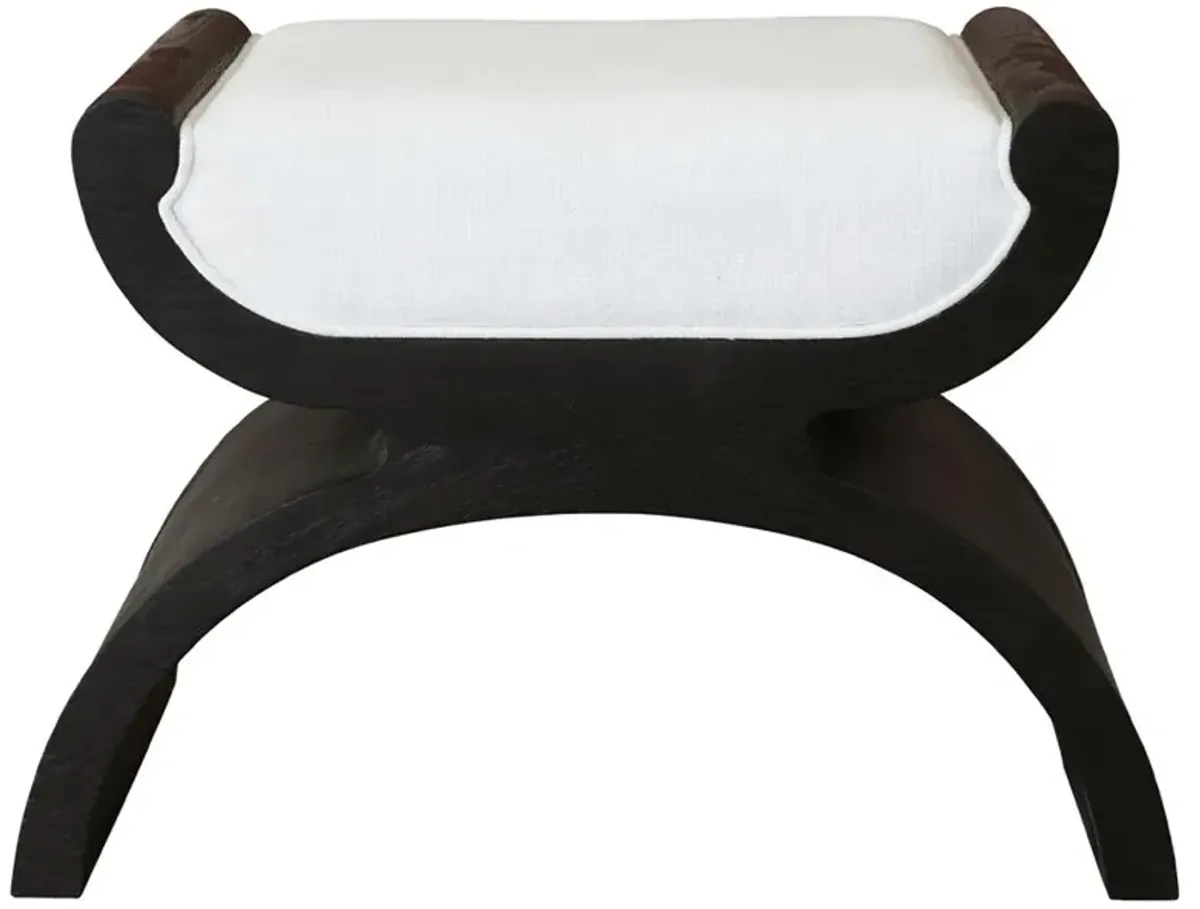 Worlds Away Janna Rustic Lodge Black Oak White Upholstered Seat Stool