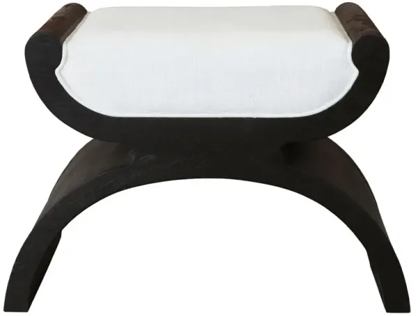 Worlds Away Janna Rustic Lodge Black Oak White Upholstered Seat Stool