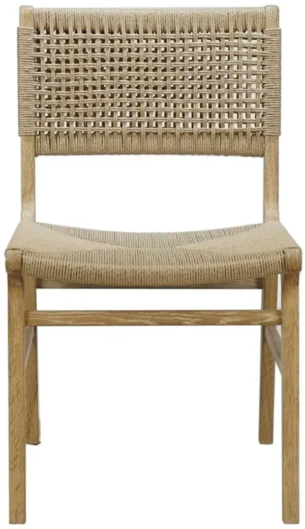 Worlds Away Monroe Coastal Beach Brown Oak Woven Seat Back Dining Side Chair