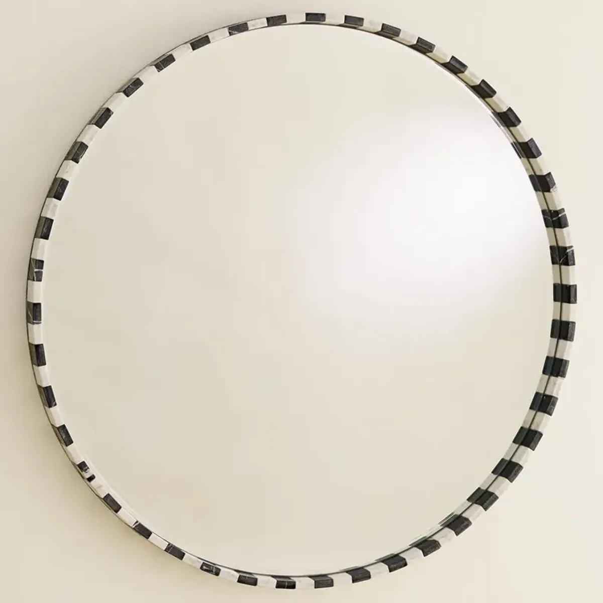 Alia Modern White Detail Black Marble Round Vanity Wall Mirror