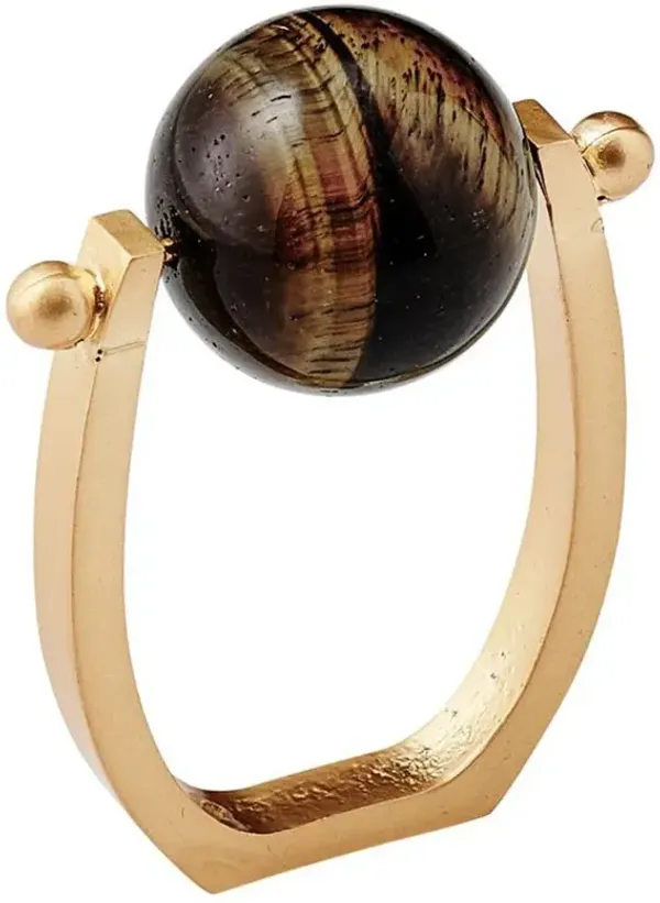 Mineral Global Brown Stone Gold Metal Napkin Ring - Set of 4