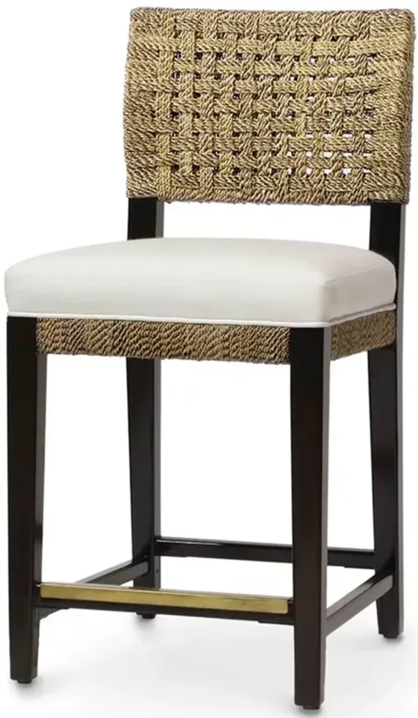 Palecek Panamawood White Upholstered Natural Seagrass Brown Wood Frame Counter Stool