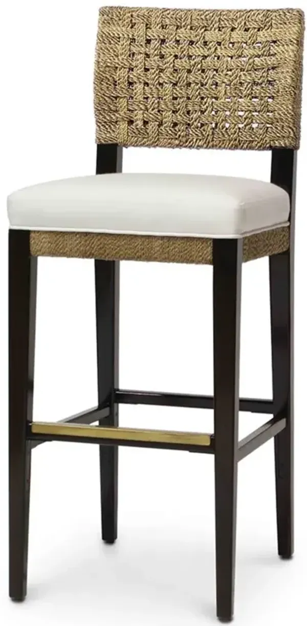 Palecek Panamawood White Performance Natural Seagrass Brown Wood Frame Bar Stool