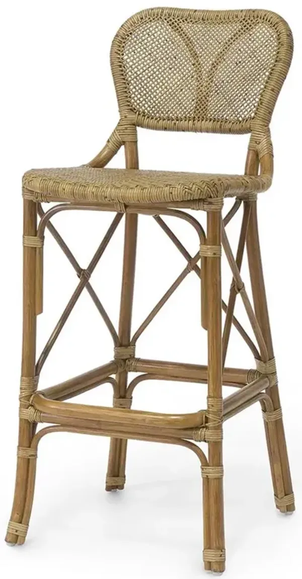 Palecek Jordan Coastal Beach Brown Woven Rattan Bar Stool
