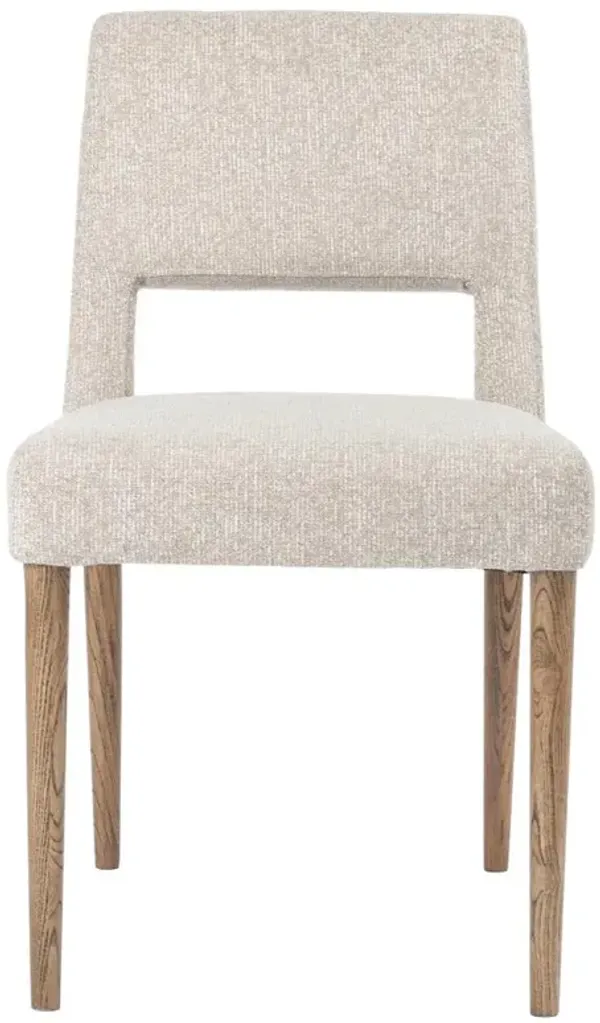 Kira Mid Century Beige Upholstered Brown Wood Frame Dining Side Chair