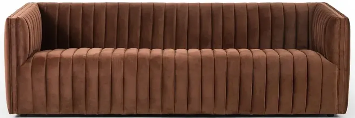 Leo Mid Century Modern Brown Auburn Upholstered Velvet Tufted Sofa - Small - 88"W