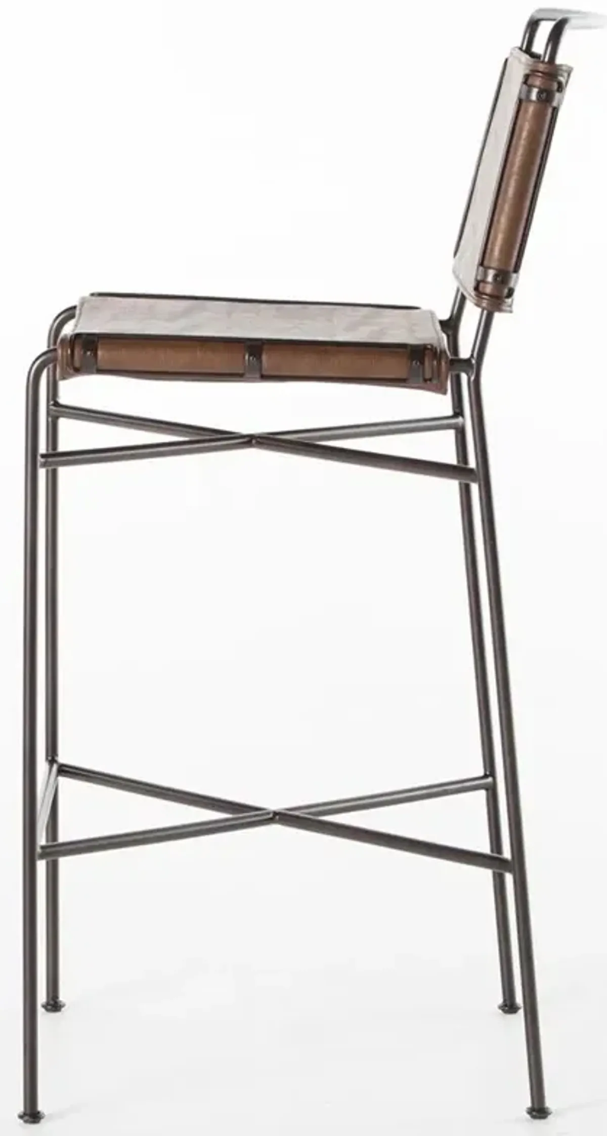 Oxton Industrial Loft Dark Brown Seat Black Iron Frame Bar Stool