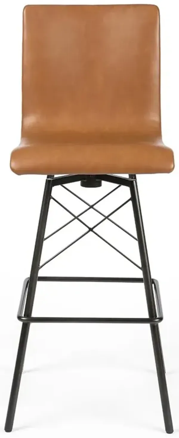 Jaxx Industrial Loft Brown Faux Leather Seat Black Iron Frame Bar Stool