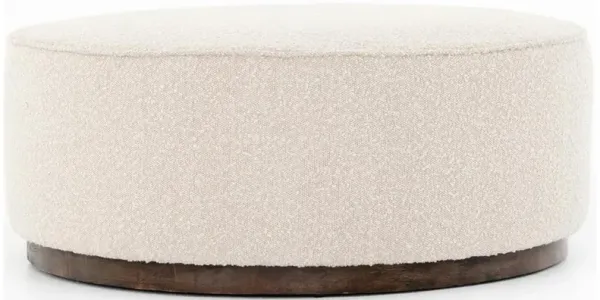 Leah Modern Classic Beige Boucle Upholstered Brown Wood Round Ottoman - Large