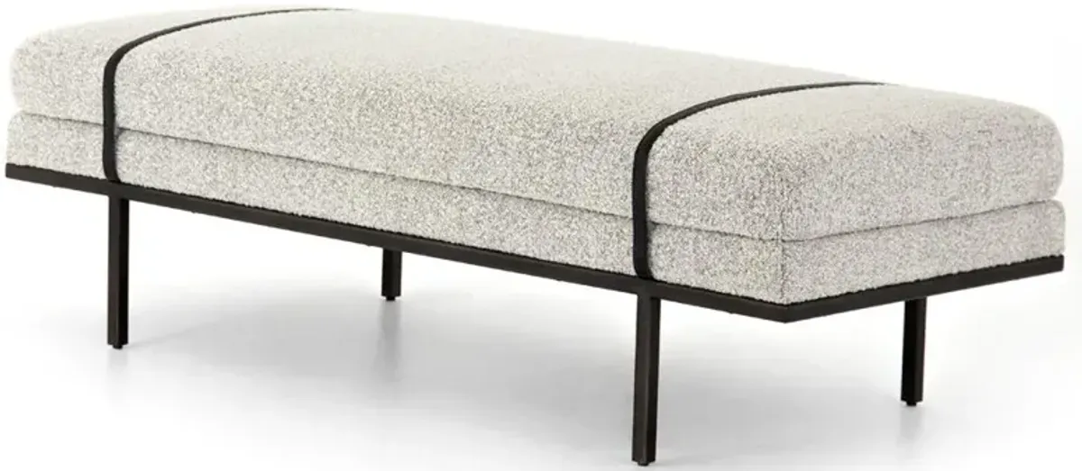 Ronan Modern Classic Grey Performance Upholstered Seat Black Iron Frame Bench