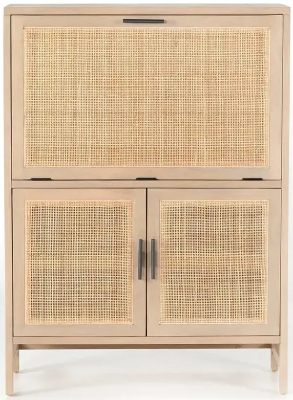 Corazon Global Bazaar Natural Woven Cane Brown Mango Wood Bar Cabinet