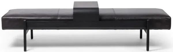 Odi Mid Century Black Wood Frame Black Leather Upholstered Entryway Bench