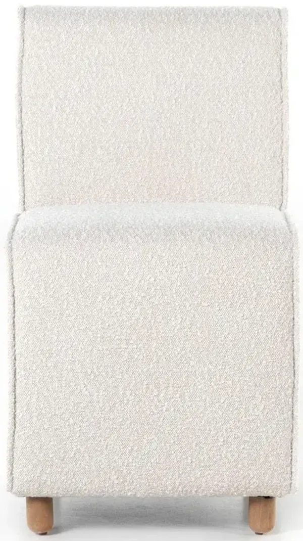 Hobbs Modern Classic Cream Boucle Performance Brown Wood Frame Dining Side Chair