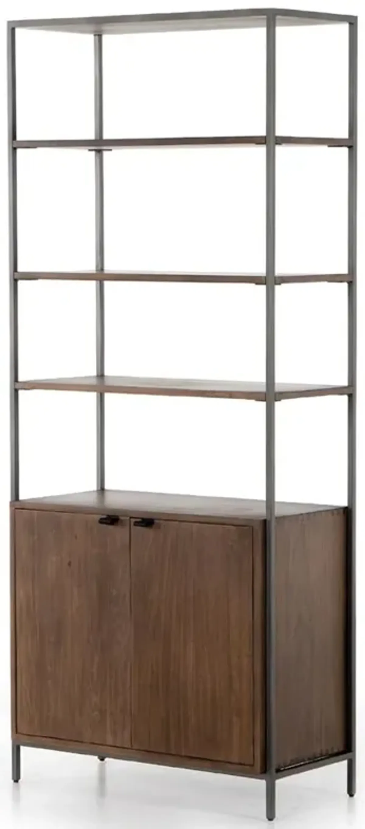 Theodore Industrial Loft Brown Wood Grey Iron Frame Open Back Display Bookcase