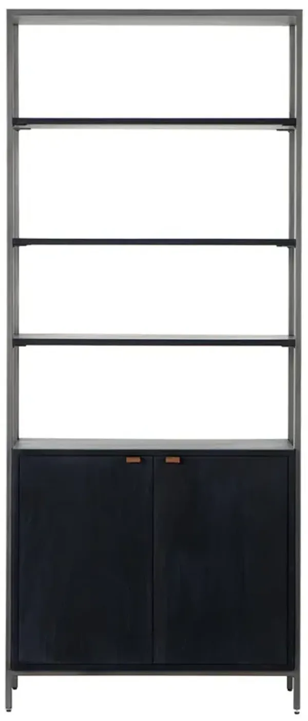 Theodore Industrial Loft Black Wood Grey Iron Frame Open Back Display Bookcase