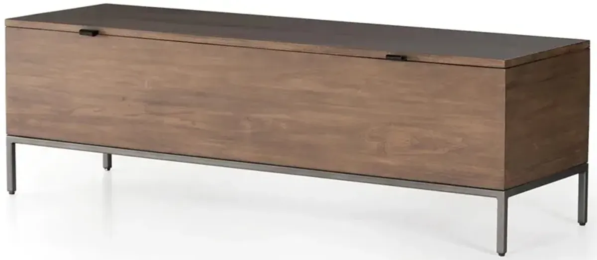 Theodore Industrial Loft Grey Wood Iron Leather Pulls Storage Bench