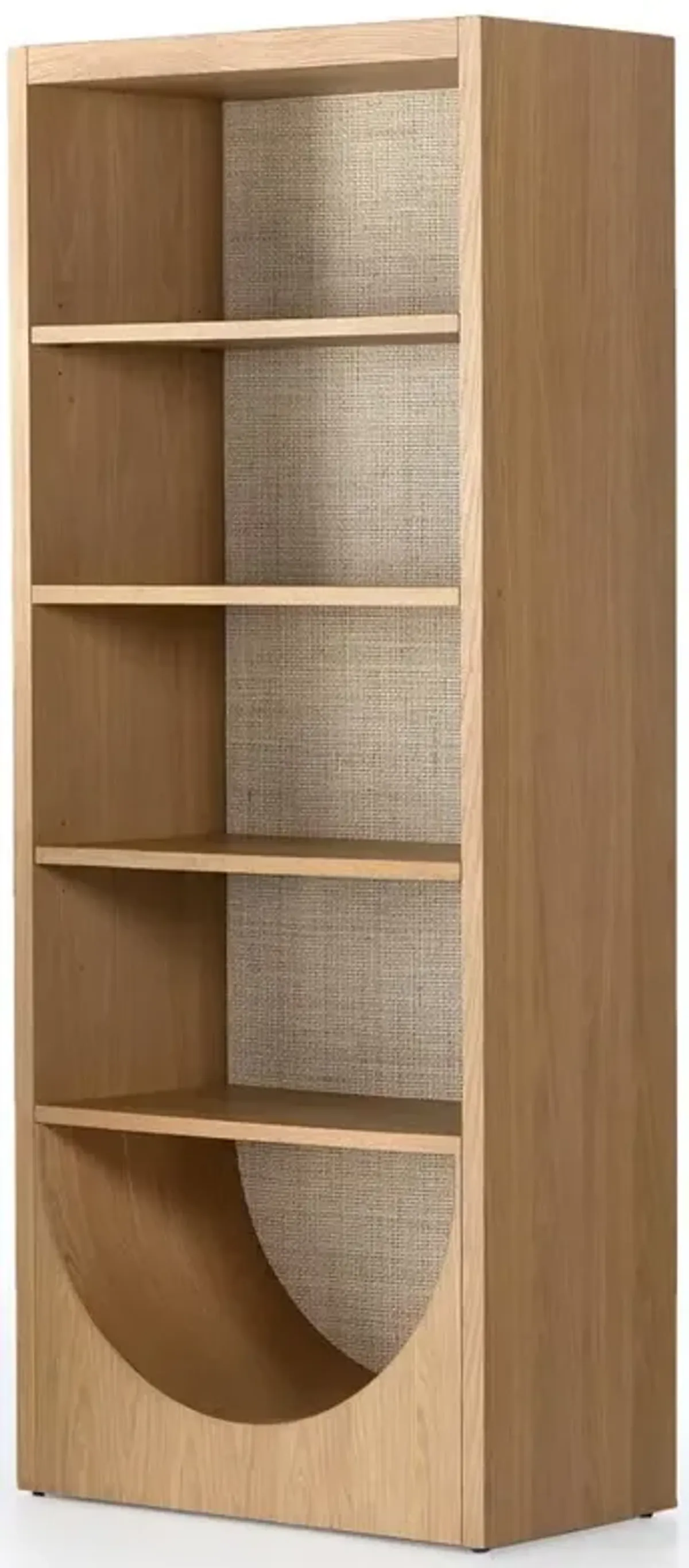 Hilary Coastal Beach Brown Oak Wood Frame Beige Cane Closed Back Bookcase