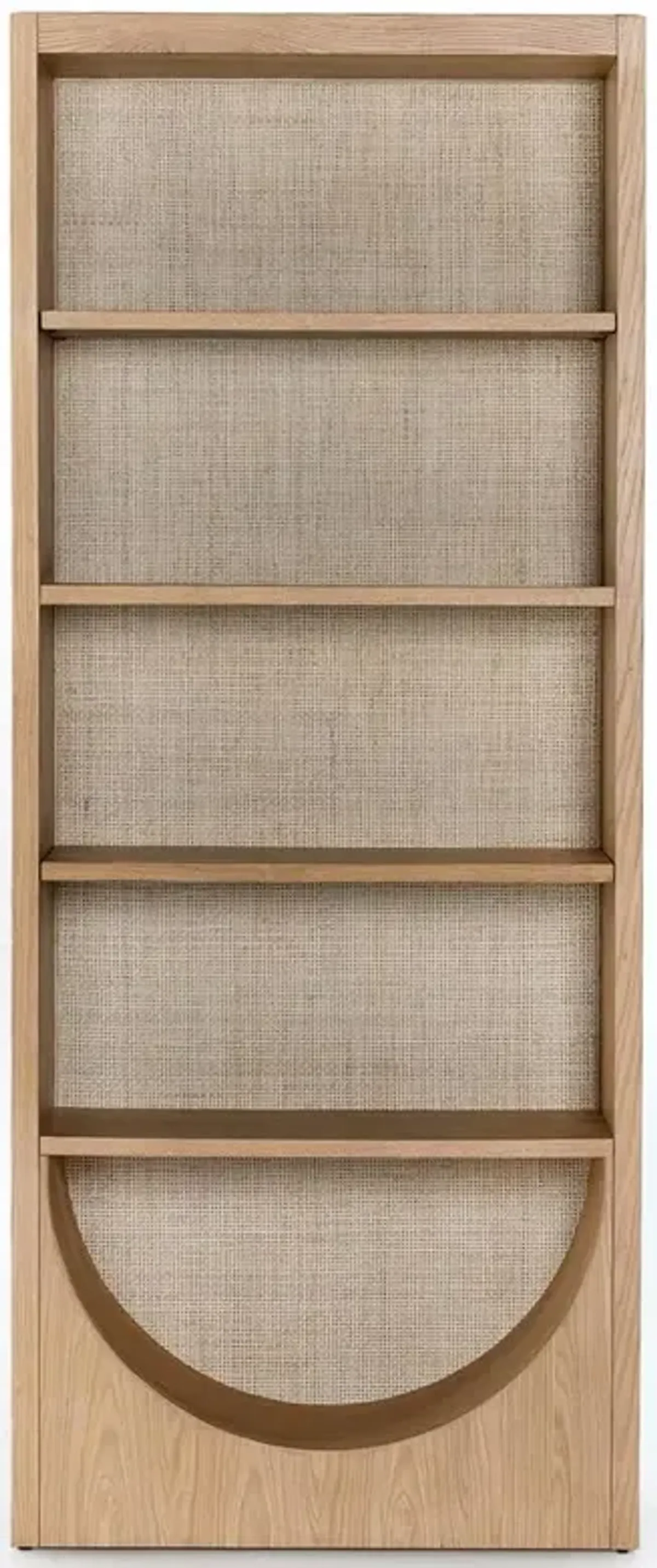 Hilary Coastal Beach Brown Oak Wood Frame Beige Cane Closed Back Bookcase
