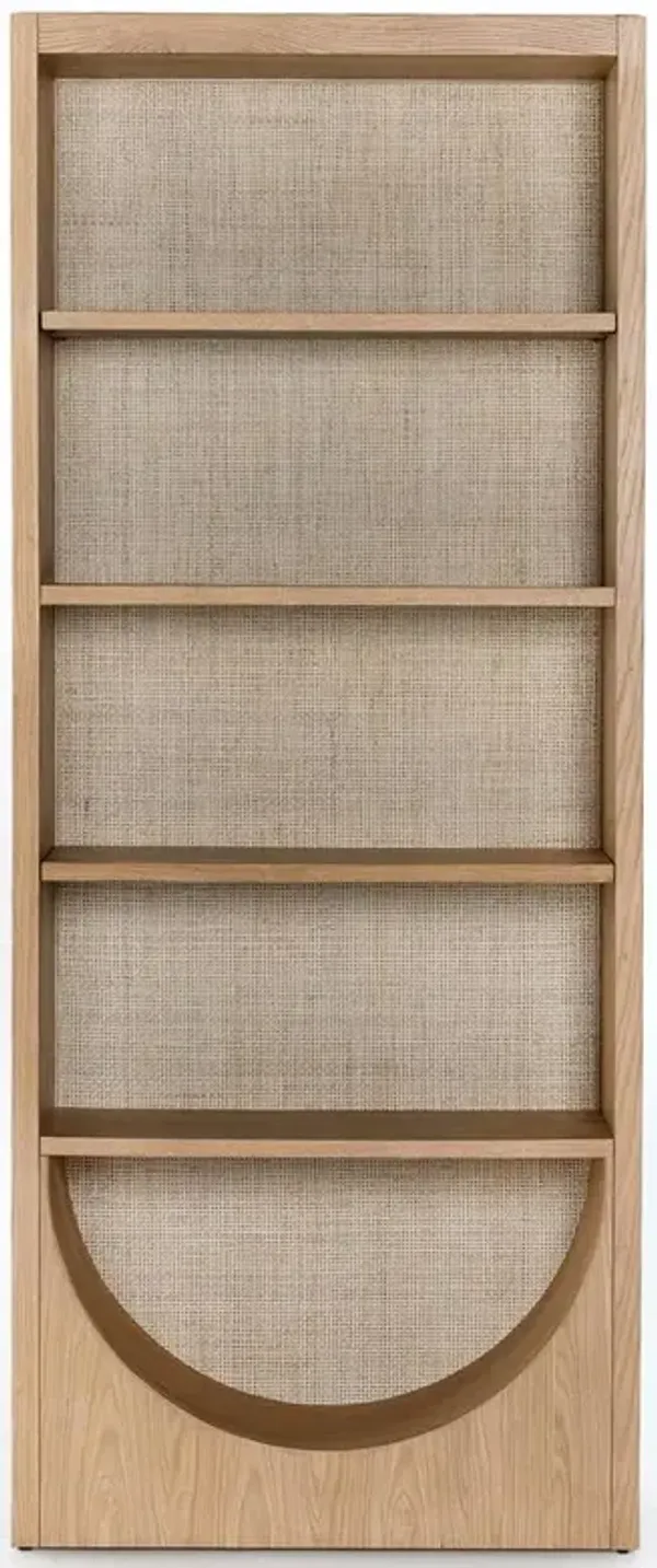 Hilary Coastal Beach Brown Oak Wood Frame Beige Cane Closed Back Bookcase