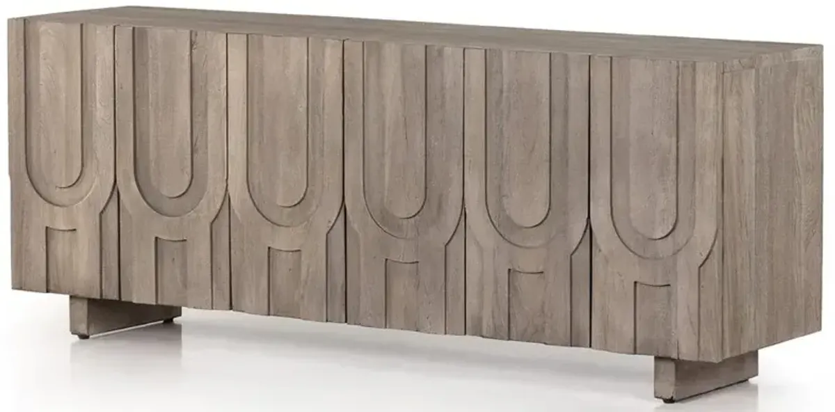 Celia Modern Classic Aged Grey Carved Wood Media Console