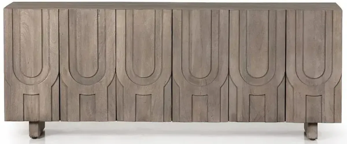 Celia Modern Classic Aged Grey Carved Wood Media Console