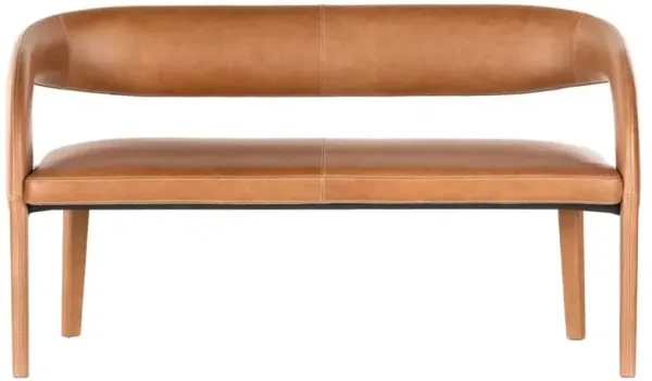 Alexander Mid Century Brown Upholstered Leather Dining Bench