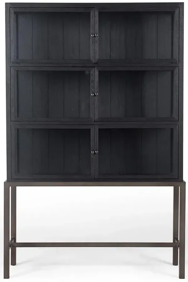 Hazel Industrial Loft Black Oak Wood Iron Frame Glass Display Case