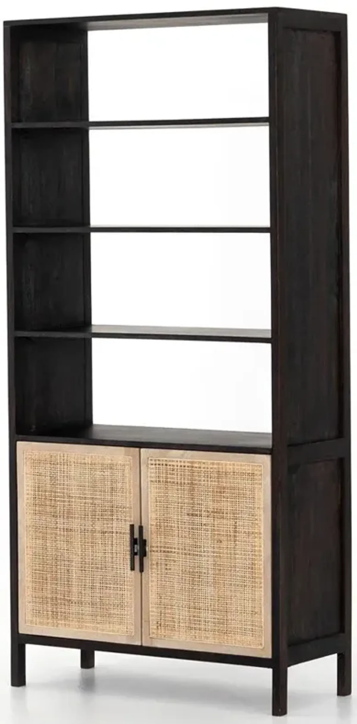 Corazon Global Baazar Black Acacia Wood Mango Woven Cane Open Back Bookcase